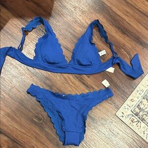 Aerie Scalloped Blue Bikini Set